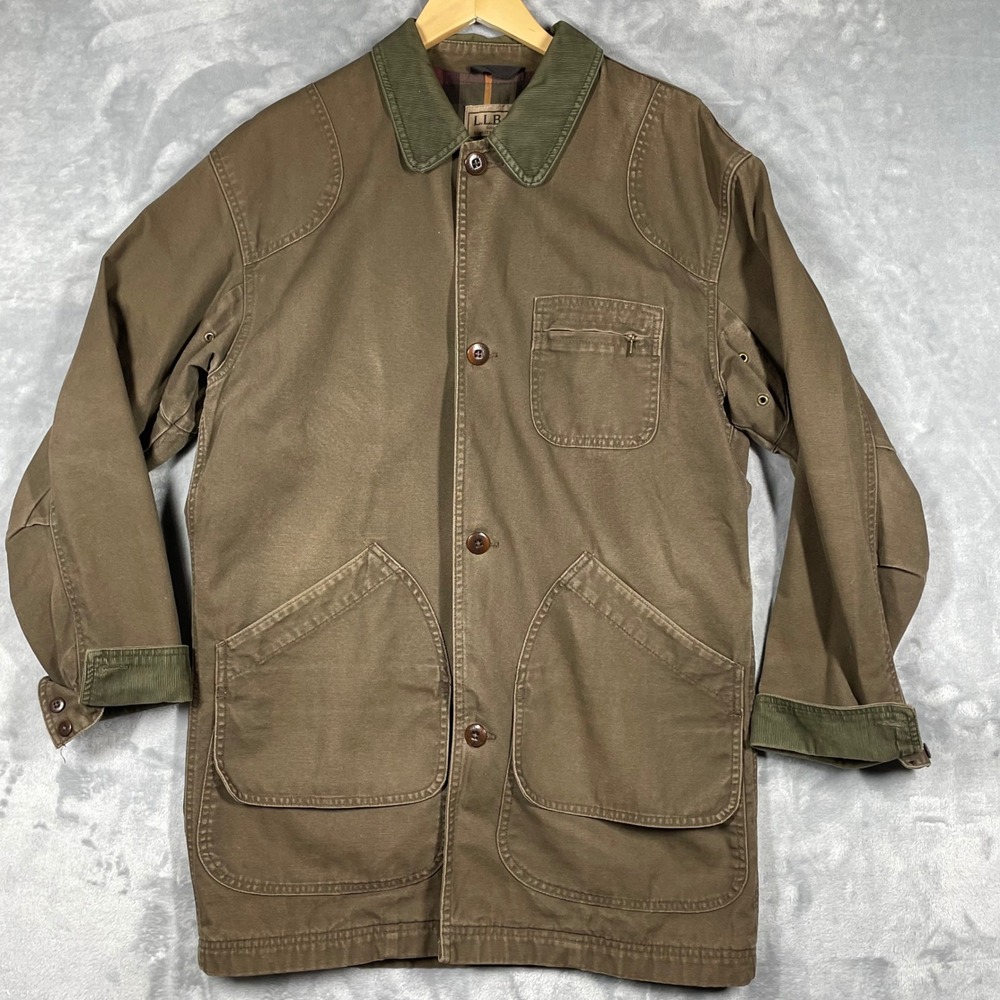 LL Bean Mens Tall M Original Field Coat Brown Cotton Canvas Flannel Lined JU79